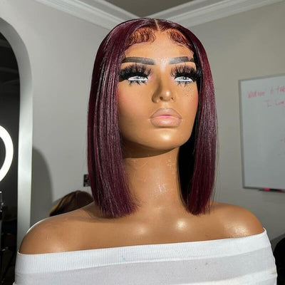 99J Burgundy Straight 13x6 Transparent Lace Remy Hair Pre Plucked With Baby Hair wigs [LFW102]