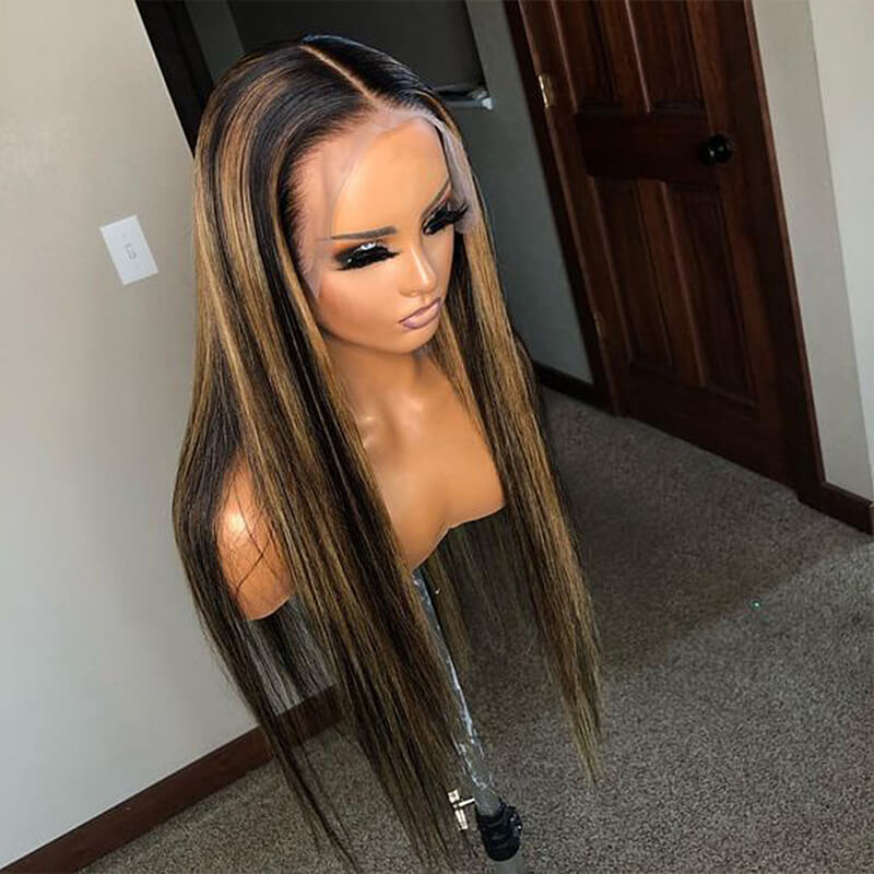 Highlight 1B/30 Human Hair Wigs Straight 13x4 Lace Front Wig With Baby Hair [LFW54]