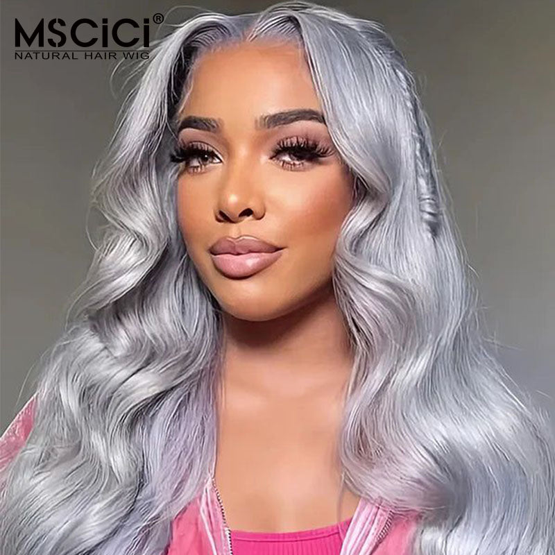 Grey Body Wave Wig 13x4 Transparent Lace Frontal Wig Colored Human Hair Wigs