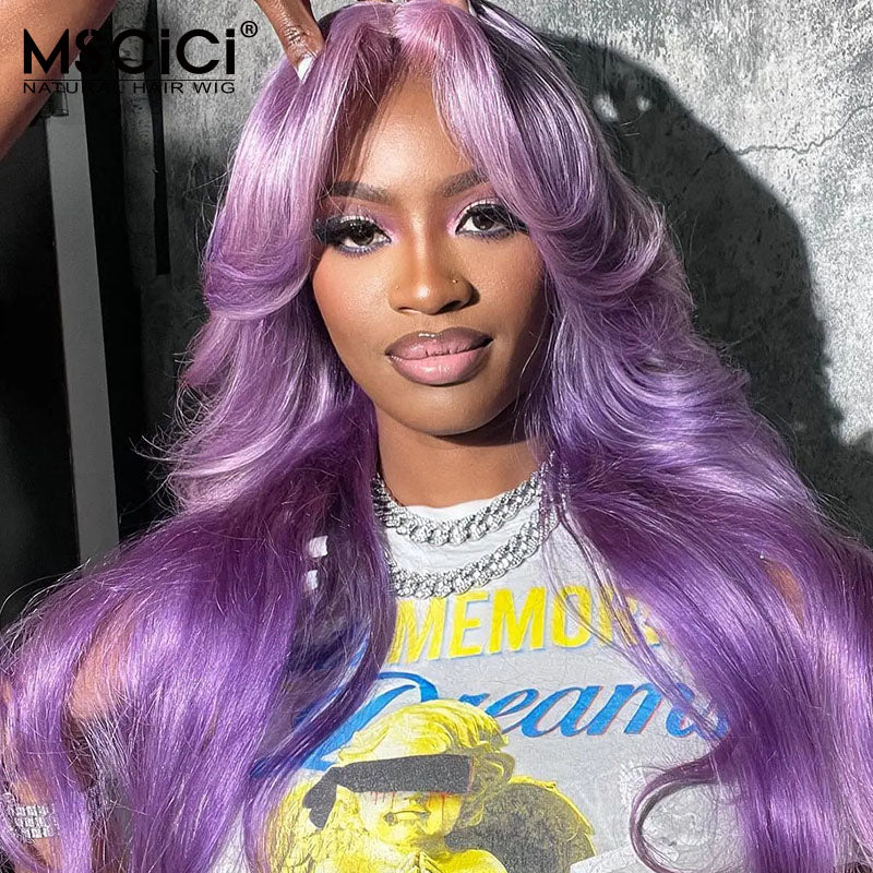 Lace Frontal Trasparent Lace Human Hair Wigs Dark Purple 13x4 Pre Plucked Body Wave Wig