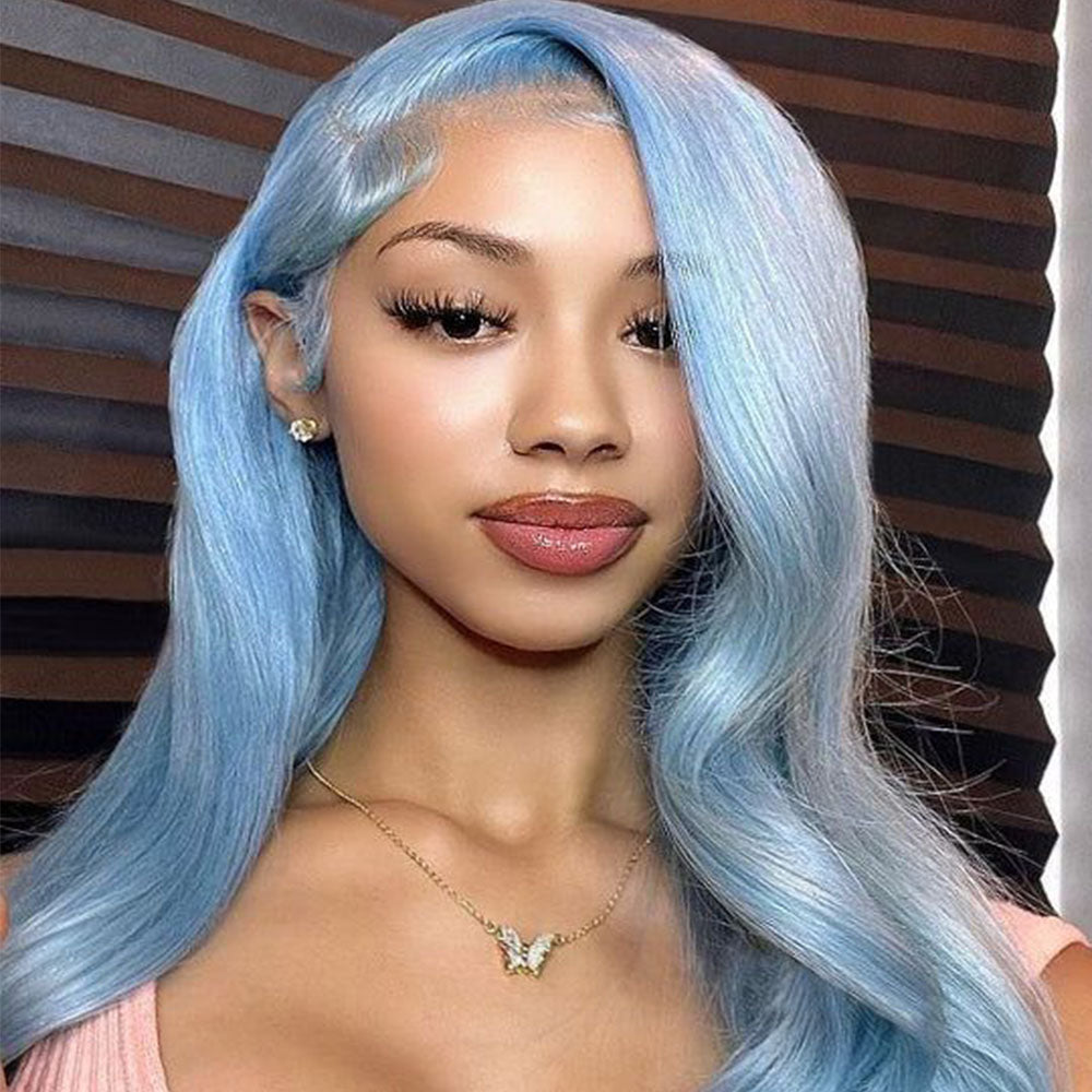 Mscici Hot Color Lake Brilliant Blue Straight Hair 150% 180% Density 13x4 Lace Front Wigs