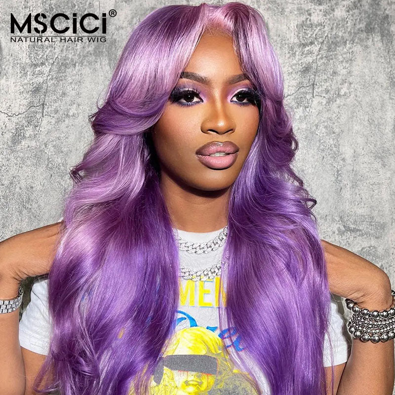 Lace Frontal Trasparent Lace Human Hair Wigs Dark Purple 13x4 Pre Plucked Body Wave Wig