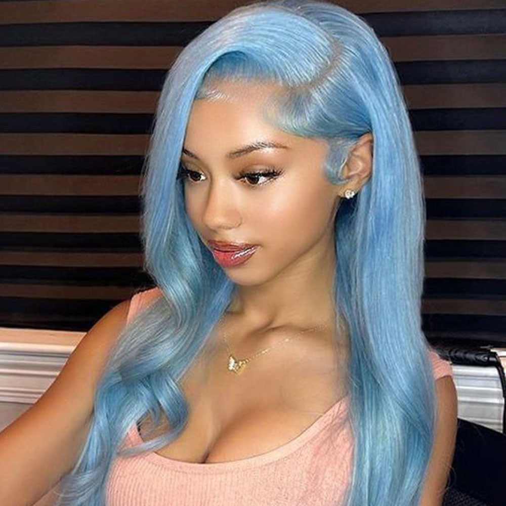 Mscici Hot Color Lake Brilliant Blue Straight Hair 150% 180% Density 13x4 Lace Front Wigs