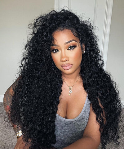 Waterwave Wig Lace Frontal Natural Color Pre-Plucked 13x4 Transparent Lace 180% Density