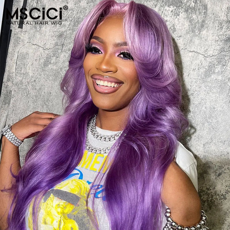 Lace Frontal Trasparent Lace Human Hair Wigs Dark Purple 13x4 Pre Plucked Body Wave Wig