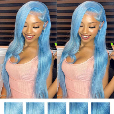 Mscici Hot Color Lake Brilliant Blue Straight Hair 150% 180% Density 13x4 Lace Front Wigs