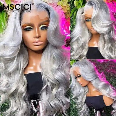 Grey Body Wave Wig 13x4 Transparent Lace Frontal Wig Colored Human Hair Wigs