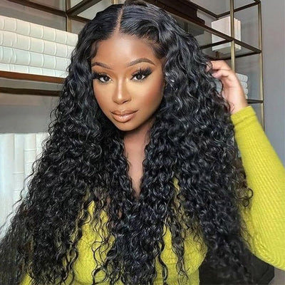 Waterwave Wig Lace Frontal Natural Color Pre-Plucked 13x4 Transparent Lace 180% Density