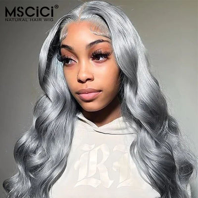 Grey Body Wave Wig 13x4 Transparent Lace Frontal Wig Colored Human Hair Wigs