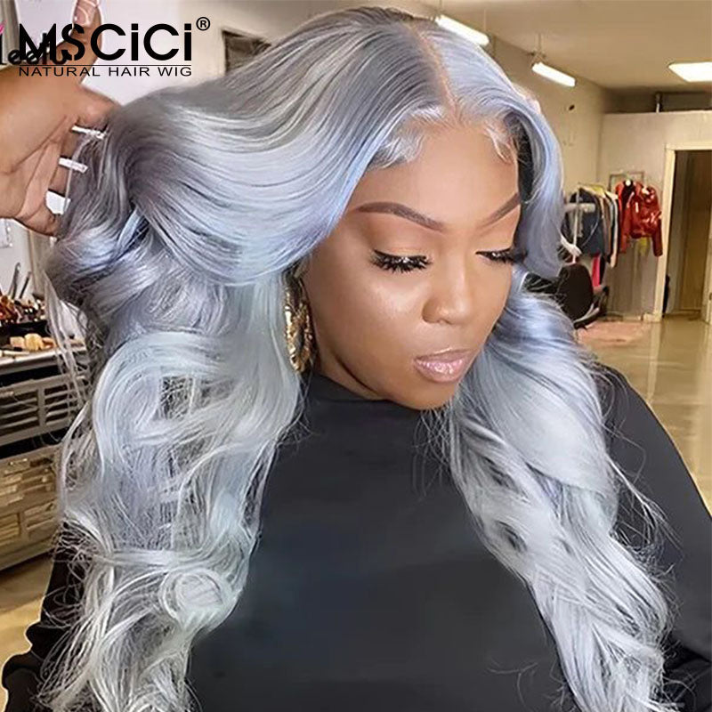 Grey Body Wave Wig 13x4 Transparent Lace Frontal Wig Colored Human Hair Wigs