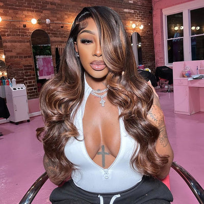 Highlight Color Trasparent Lace Human Hair Wigs 13x4 Lace Front Wig