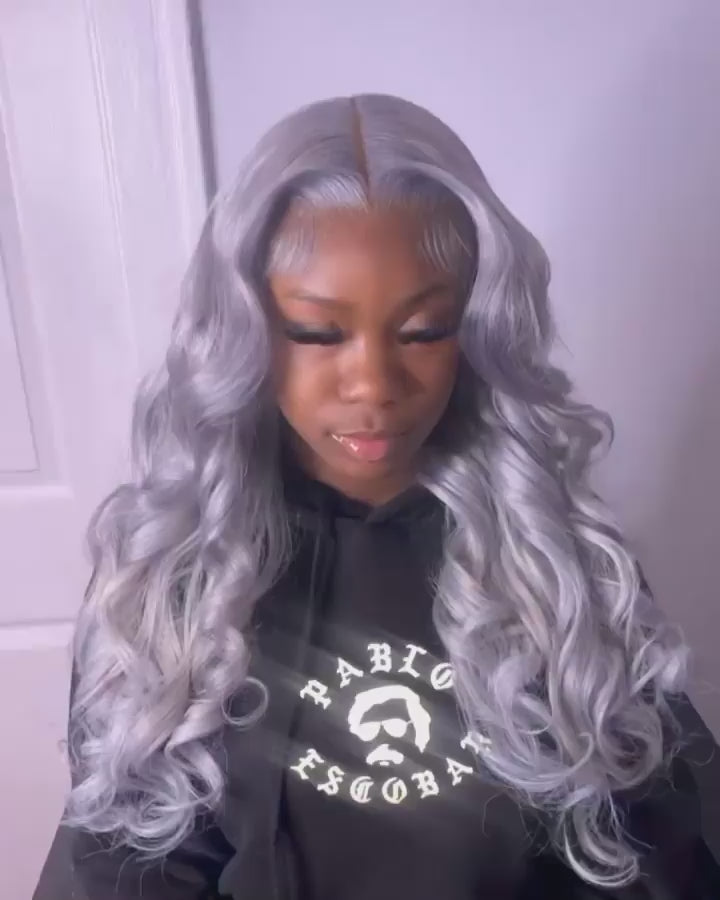 Grey Body Wave Wig 13x4 Transparent Lace Frontal Wig Colored Human Hair Wigs