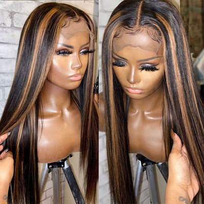 Highlight 1B/30 Human Hair Wigs Straight 13x4 Lace Front Wig With Baby Hair [LFW54]