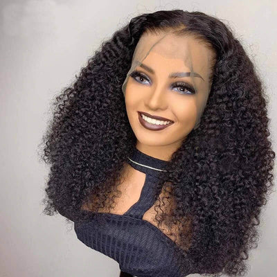 Natural Black 13x4 Transparent Lace Front Wig Afro Kinky Curly Wigs [LFW06]