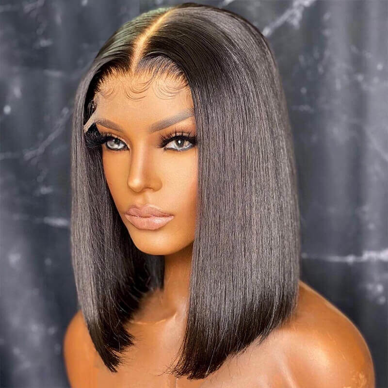 *New Film Lace Ready To Wear 13x6 Pre Plucked Undetectable Skin Melt Lace Front Straight Bob Wig [BOB02]