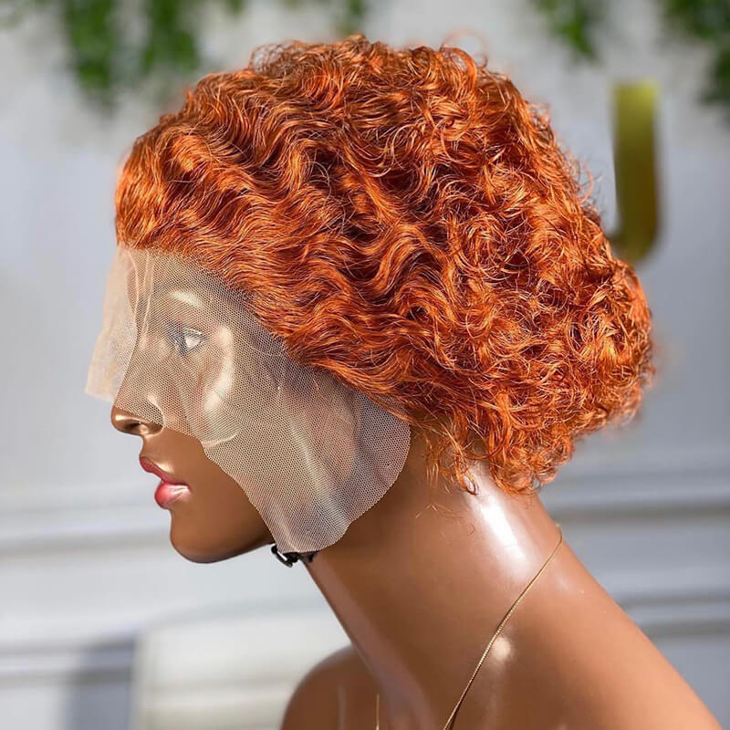 Ginger Pixie Wigs 13x4 Short Curly Human Hair Wigs Glueless Bleached Knots [PXW05]