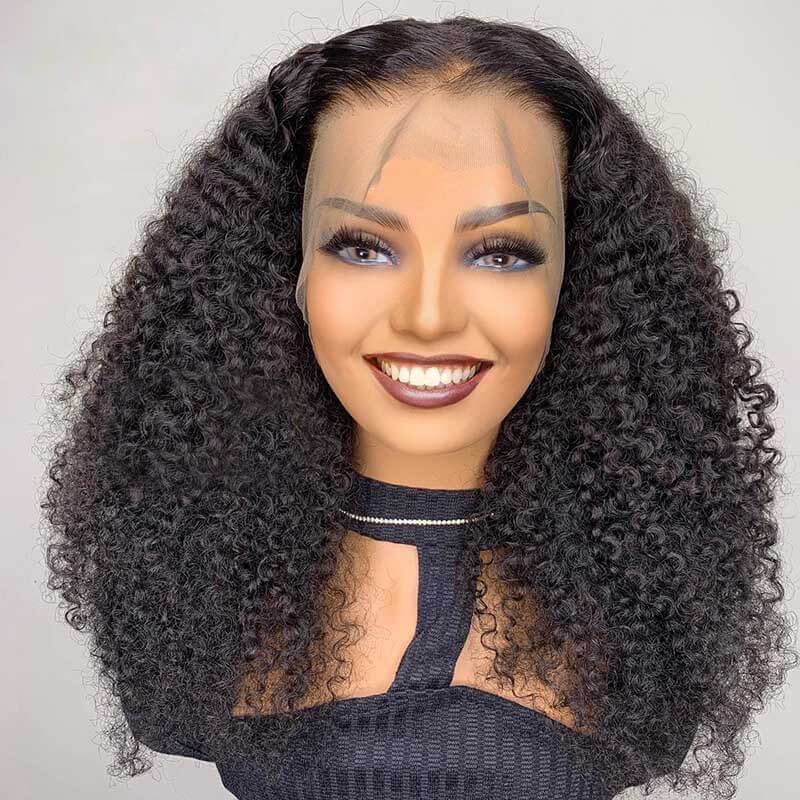 Natural Black 13x4 Transparent Lace Front Wig Afro Kinky Curly Wigs [LFW06]