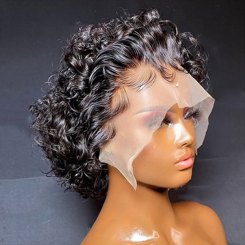 Pixie Wig Short Human Hair Wigs Natural Black 13x4 Curly Glueless Wig [PXW01]