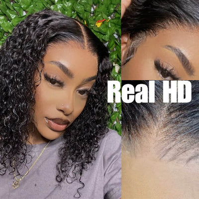 *New Film Lace Ready To Wear Water Wave Bob Wig 13x6 Pre Plucked Skin Melt Undetectable Lace Front Wig [BOB01]